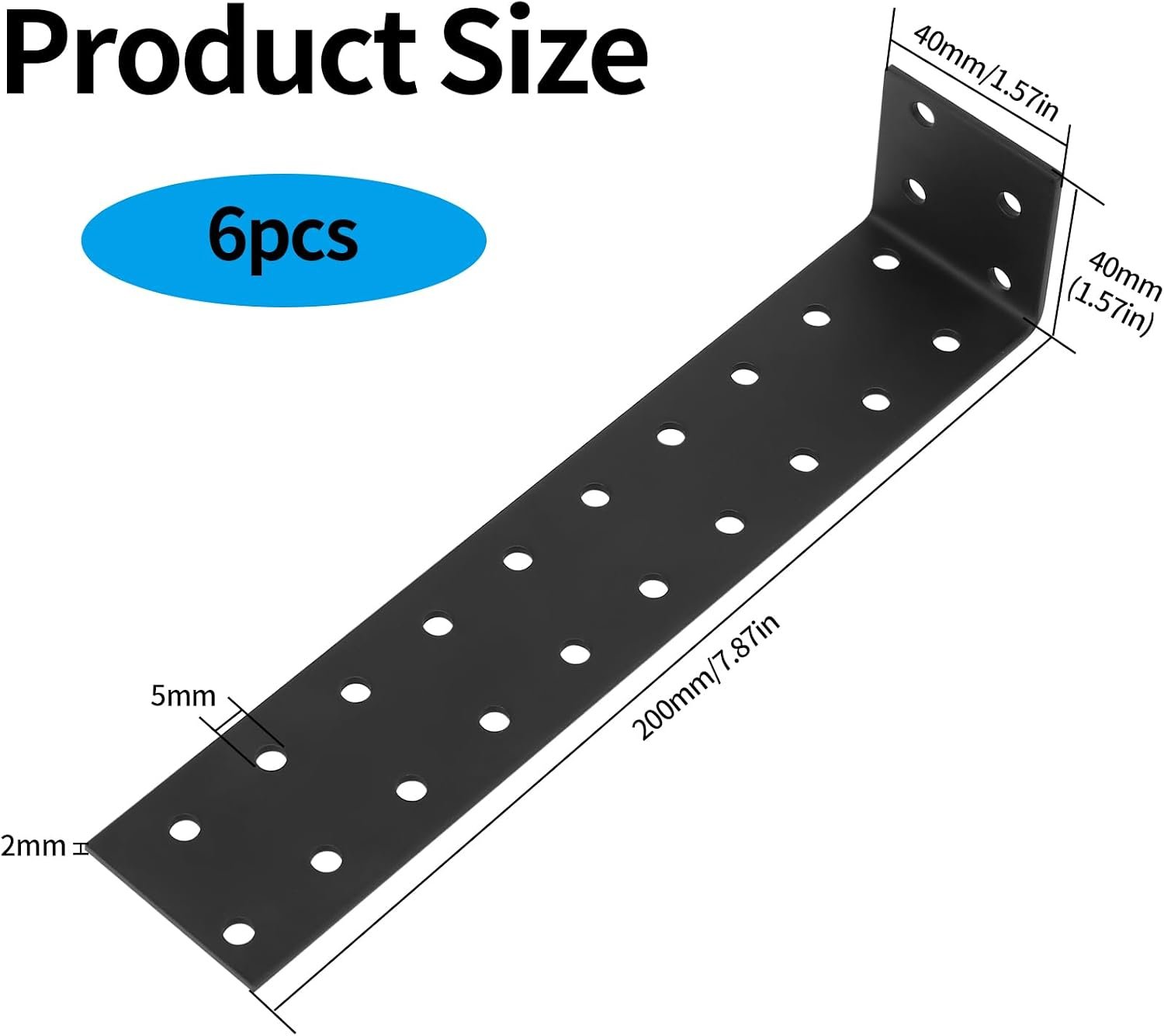 6 Pcs L Brackets for Shelves, Corner Brackets for Wood, Slotted Corner Braces, Metal Heavy Duty L Brackets for Wood Shelves Brackets with 24 Slotted for Wood Timber Joining, Black/7.87x1.57x1.57