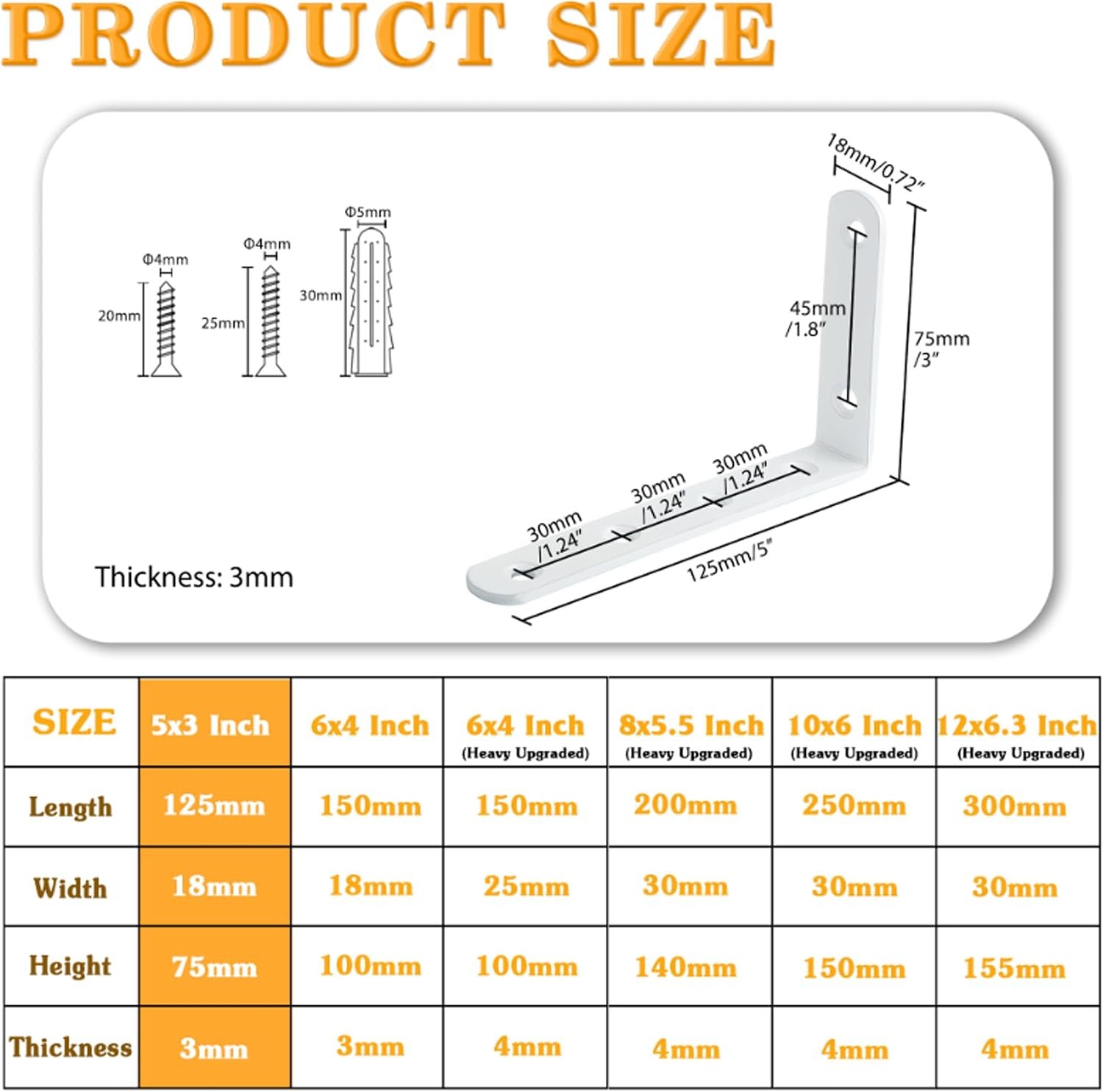 White Floating Shelf Brackets 5x3 Inch,L Brackets for Shelves,4 Pcs