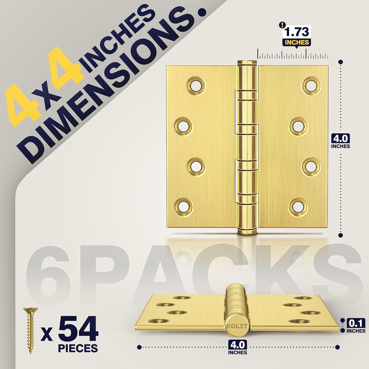 Ball Bearing Door Hinges, 4 x 4 Inches, Satin Gold, 6 Pack